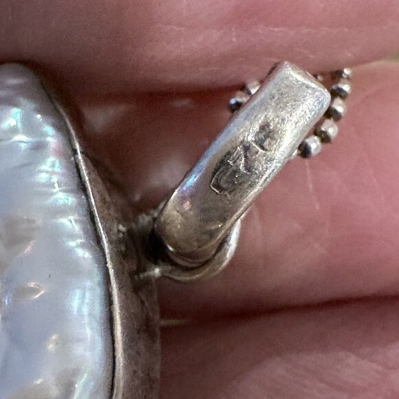 VTG Pendant Necklace 18" Baroque‎ Pearl Sterling Silver Green Peridot Red Garnet - Picture 7 of 9